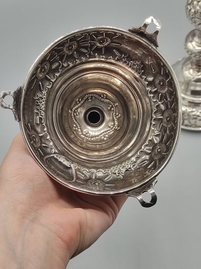 LONDON 1918

Pair of silver torches decorated...