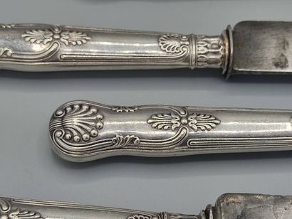 
Large table knife set (11) with silver handles...