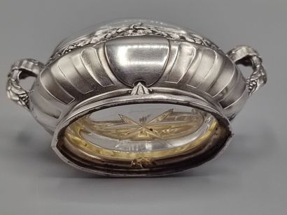 Pair of silver saltcellars with vermeil on...