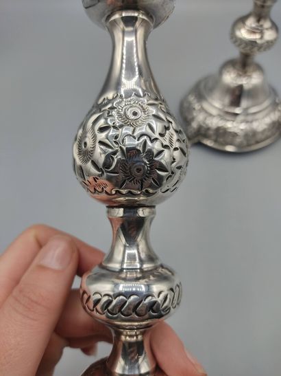 LONDON 1918

Pair of silver torches decorated...