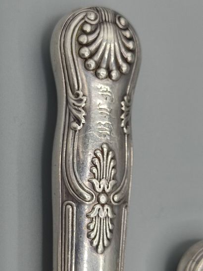 
Large table knife set (11) with silver handles...