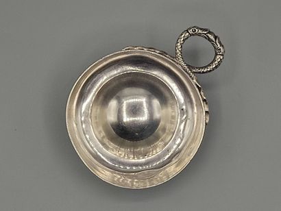 Silver wine-taster with handle with facing...