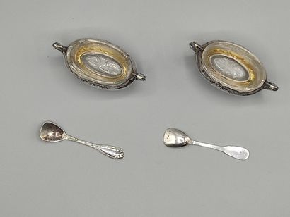 Pair of silver saltcellars with vermeil on...