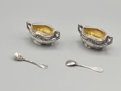 Pair of silver saltcellars with vermeil on...
