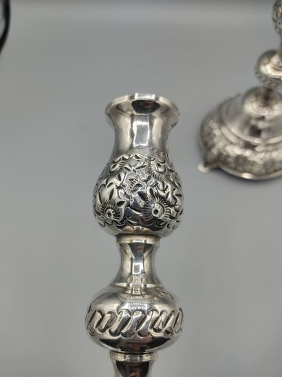 LONDON 1918

Pair of silver torches decorated...