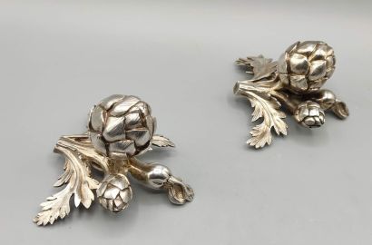Pair of decorative silver elements (melted...