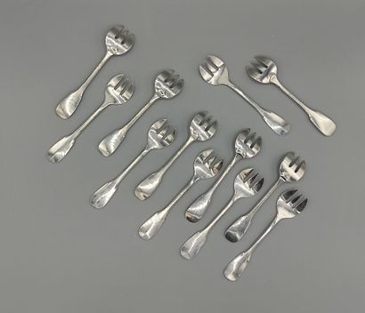 Service of forks (12) with oysters in silver...