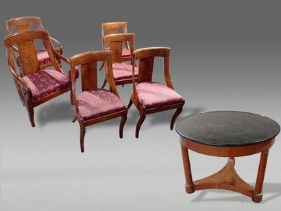 Ensemble de salon en bois de loupe et bois...
