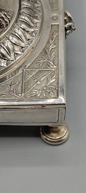 Silver inkwell / writing box with a bell...