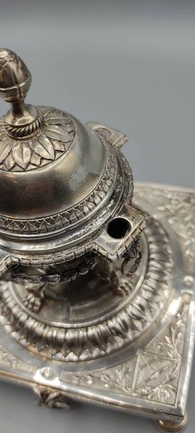 Silver inkwell / writing box with a bell...