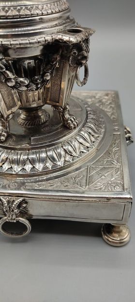 Silver inkwell / writing box with a bell...