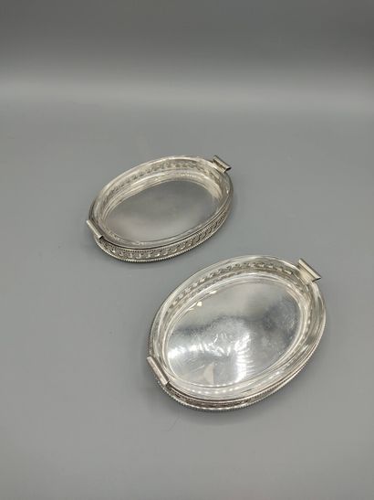 Pair of silver ramekins with openwork galleries...