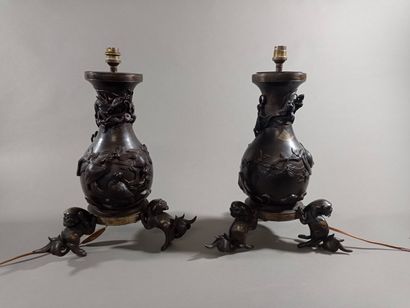CHINE ou JAPON.

Paire de vases en bronze...