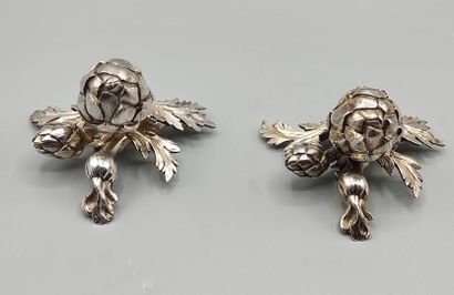 Pair of decorative silver elements (melted...