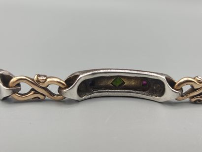 Yellow gold and silver bracelet with geometrical...