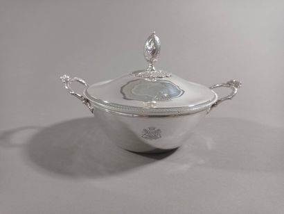 Silver covered broth with full decoration...