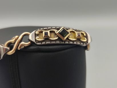 Yellow gold and silver bracelet with geometrical...