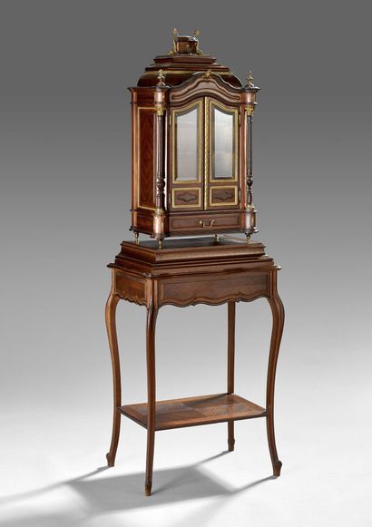 Curieux meuble de collectionneur en placage...