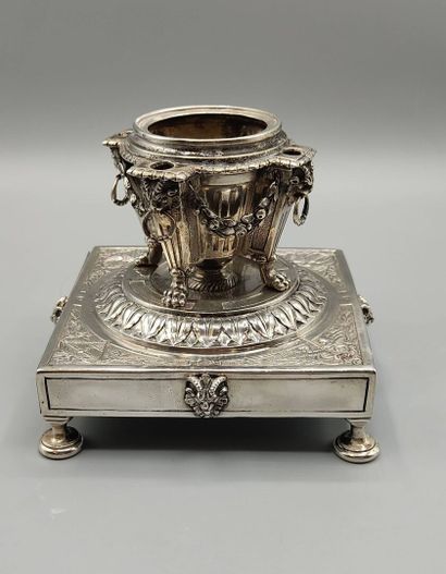 Silver inkwell / writing box with a bell...