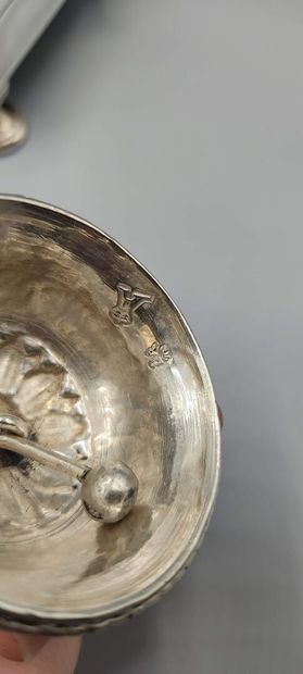 Silver inkwell / writing box with a bell...