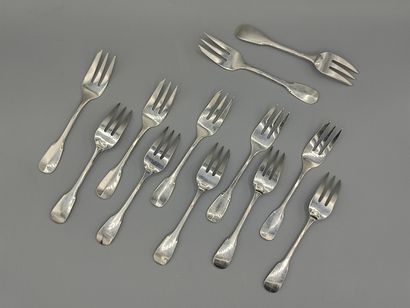 Service of forks (12) with oysters in silver...