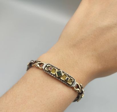 Yellow gold and silver bracelet with geometrical...
