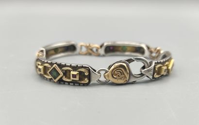 Yellow gold and silver bracelet with geometrical...
