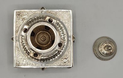 Silver inkwell / writing box with a bell...