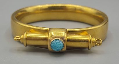 Rigid bracelet in 18KT gold set with a turquoise...