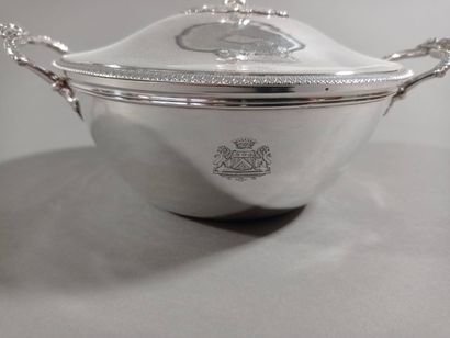Silver covered broth with full decoration...