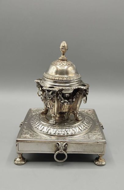 Silver inkwell / writing box with a bell...