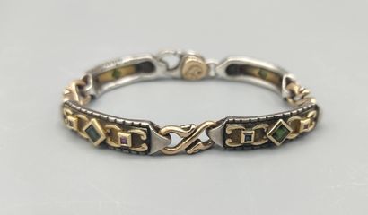 Yellow gold and silver bracelet with geometrical...
