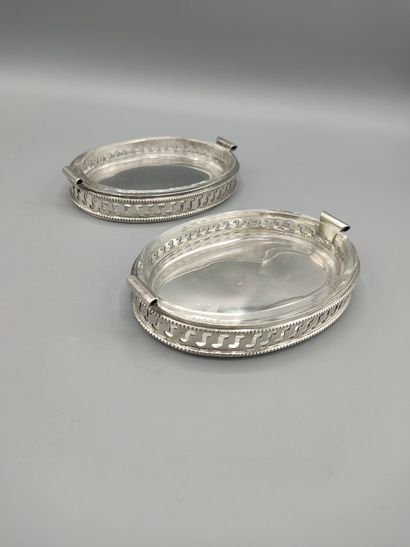 Pair of silver ramekins with openwork galleries...