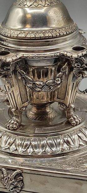 Silver inkwell / writing box with a bell...