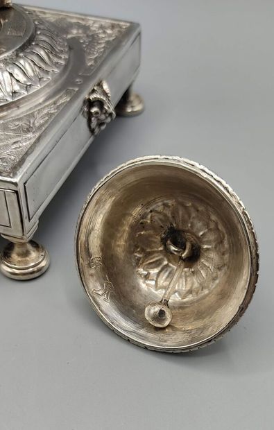 Silver inkwell / writing box with a bell...