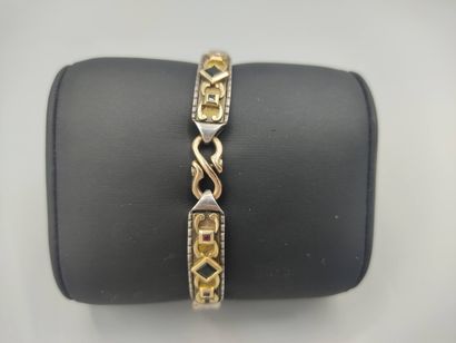 Yellow gold and silver bracelet with geometrical...