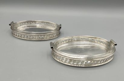 Pair of silver ramekins with openwork galleries...