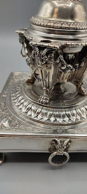 Silver inkwell / writing box with a bell...