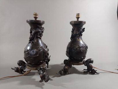 CHINE ou JAPON.

Paire de vases en bronze...