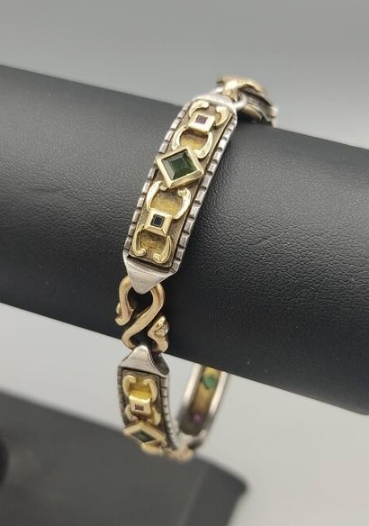 Yellow gold and silver bracelet with geometrical...