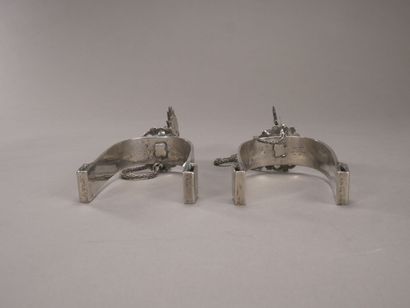 Paire d'eperons à roulettes en argent et...