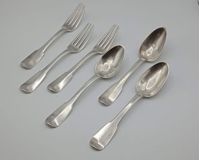 Partie de ménagère en argent modèle uni-plat...