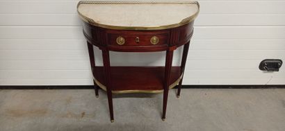 Console de forme demi-lune en acajou et placxage...
