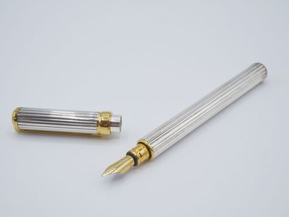 Stylo plume en métal argenté blanc et doré...