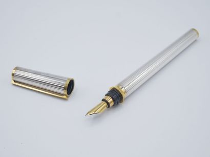 Stylo plume en métal argenté blanc et doré,...