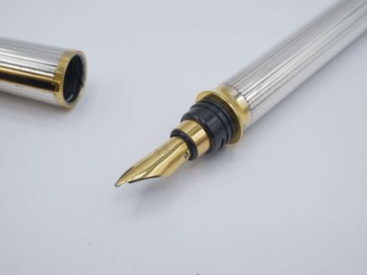 Stylo plume en métal argenté blanc et doré,...