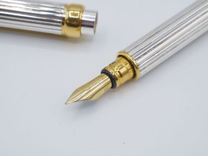 Stylo plume en métal argenté blanc et doré...