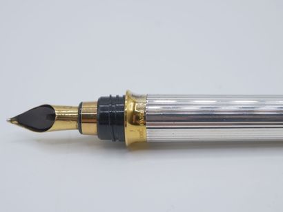 Stylo plume en métal argenté blanc et doré,...
