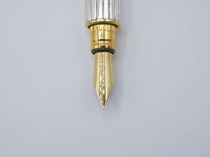 Stylo plume en métal argenté blanc et doré...