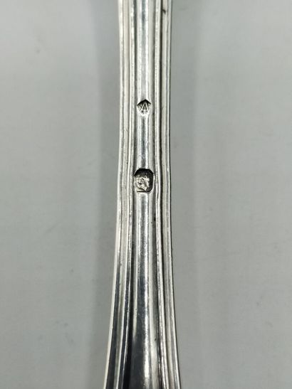 Heavy sugar spoon in silver of model nets,...